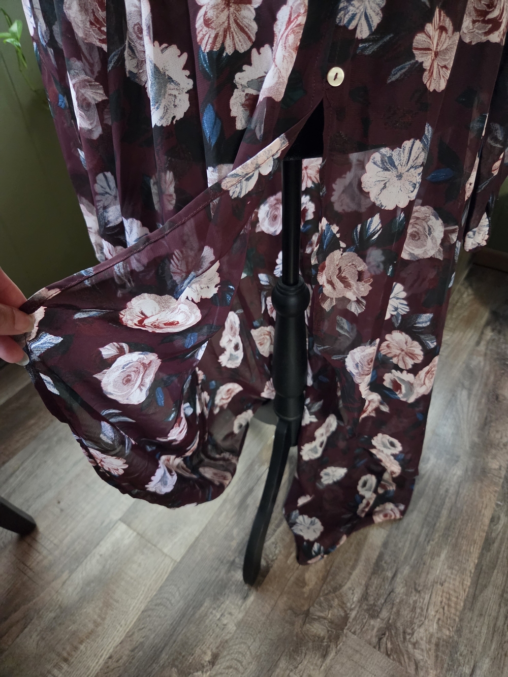 Plus Sheer Burgundy Chiffon Floral Maxi High-Low Fall Floral Dress 0X - Picture 9 of 13